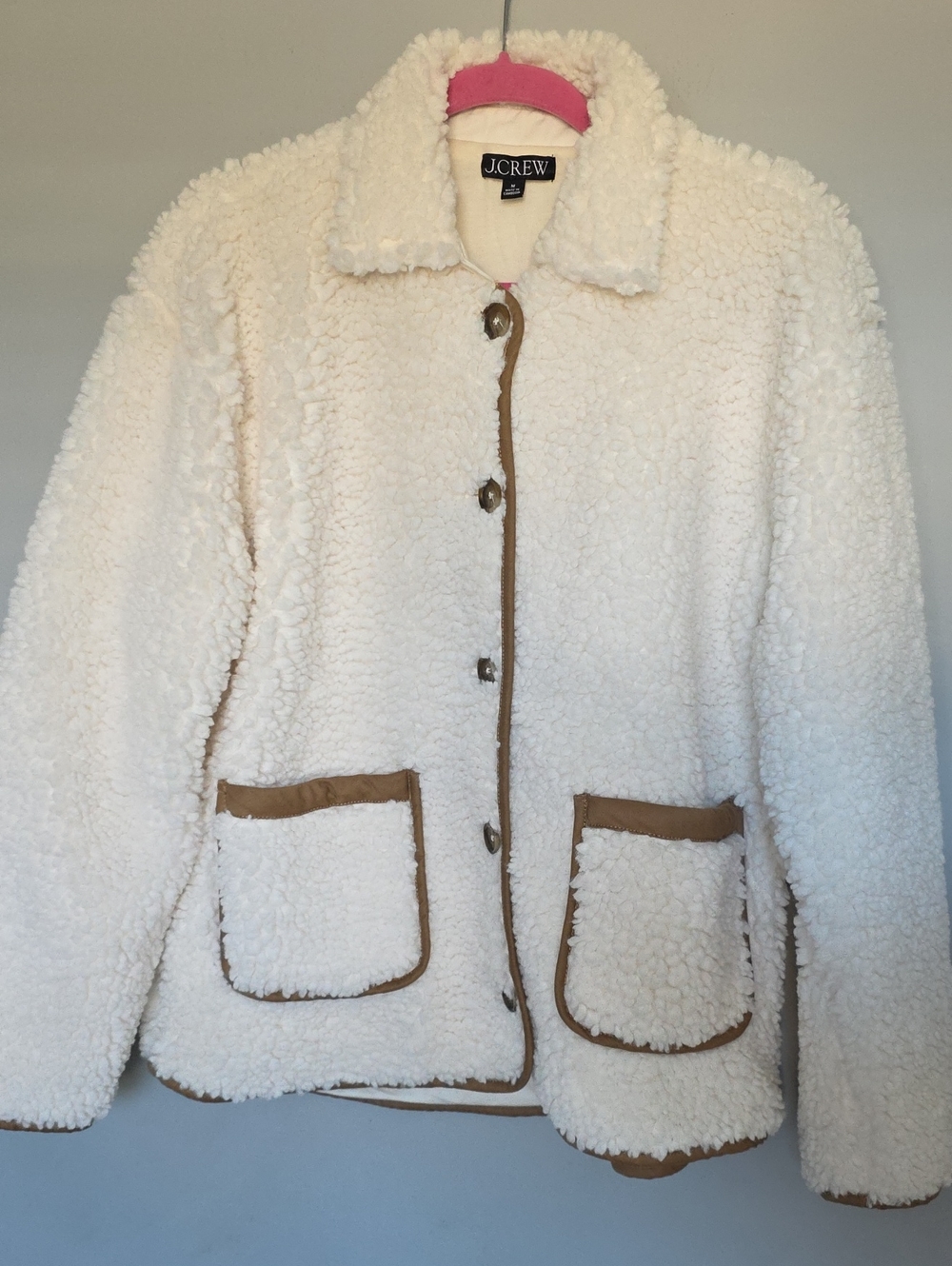 J. Crew Cream Sherpa Jacket with Tan Trim